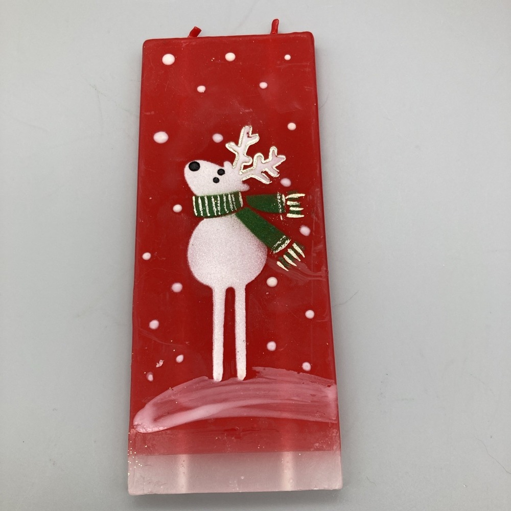 Set Of 4 Vintage Flatyz Flat Christmas Candles Santa Reindeer Snow Double Wick - Picture 13 of 16